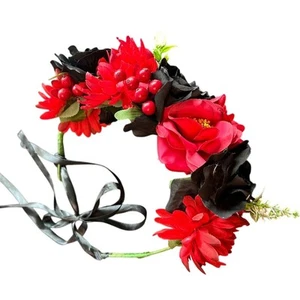 Bohemian rot schwarz Beeren Blumen Stirnband - Faux - Rave Festival - Bild 1 von 4