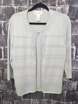 Cárdigan Alfred Dunner Talla L Plateado Manga 3/4 Brillante Joyas Usado en Excelente Condición! Foto 1 de 4