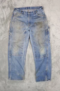 Pantalones de mezclilla de trabajo vintage para hombre Key doble rodilla azul envejecido se adapta a 33x30 hechos en EE. UU. - Imagen 1 de 6
