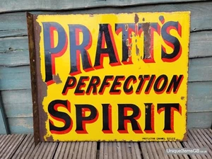 Genuine 1930's Flange Double Sided PRATTS MOTOR SPIRIT Enamel Sign 21" x 18" - Picture 1 of 11