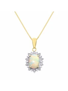 Rylos 925 Gelbgold - vergoldet - Silber Anhänger Opal & Diamant 9x7mm Edelstein - Bild 1 von 3