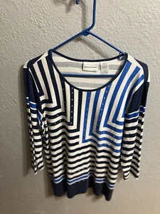 Top a rayas azul y blanco Alfred Dunner para mujer talla mediana - Imagen 1 de 7