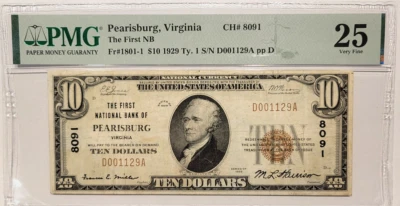 1929 $10 The First National Bank Of Pearisburg Virginia PMG Very Fine 25 Ch 8091 - Image 1 of 2