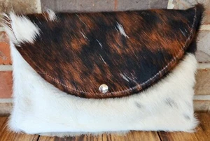 Vintage Real Fur Foldover Envelope Clutch Purse Cow Animal Print 12"x8" - Picture 1 of 5