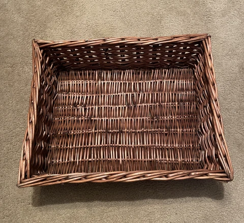 Large Vintage Rectangle Basket 21x16x7" Wicker Woven Cane Reed Basket Rectangle Cover