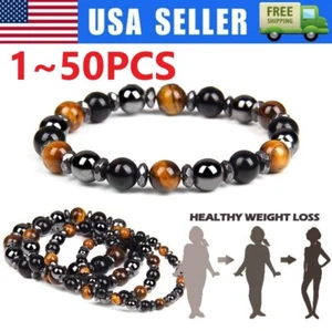 Tiger Eye Natural Stone Obsidian 8/10mm Beads Bracelet Men Women Jewelry LOT - Picture 1 of 11