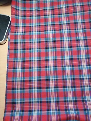 Vintage Sewing Fabric Small Scale Plaid Cotton Shirting Red Blue Black 1ydx45" - Image 1 of 4