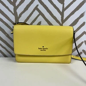 Kate Spade Perry Yuzu Jam Leather Flap Crossbody Bright Yellow - Picture 1 of 12