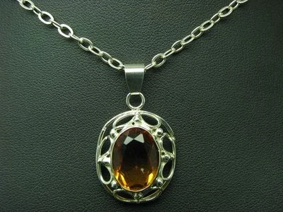 835 Argento Catena & 800 Ciondolo Con Pietra di Vetro Ricoperto/60,0cm/10,3g - Immagine 1 di 4