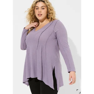 Torrid Tunic Top Womens 2X Waffle Knit Purple Sharkbite Hem Blouse Thermal Shirt - Picture 1 of 12