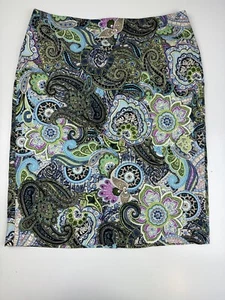 Talbots Womens Paisley Print Skirt Sz 8 Pencil Straight Lined Blue Green - Picture 1 of 13