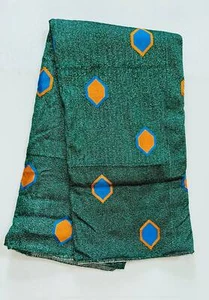 African Fabric/ Woven, Embroidered Kente - Green, Blue, Orange “Afreyea”, 2 Yds - Picture 1 of 5