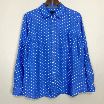 Женская льняная рубашка Talbots в горошек размер L на пуговицах с закругленными рукавами синяя - Изображение 1 из 4