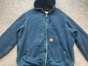 Vintage Carhartt Jacke Gr. XL Extra Large blau türkis Kapuze Full Zip J25 DTL - Bild 1 von 21