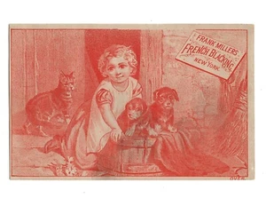Victorian Trade Card 1800s Girl with Cat, Puppies Frank Millers French Blacking - Picture 1 of 4