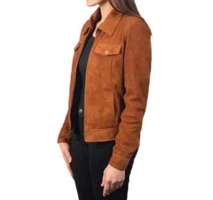 Stylish Casual Biker Motorcycle Soft Tan Suede Women's Jacket Handmade Lambskin - Picture 1 of 6