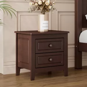 2-Drawer Nightstand, Retro Bedside Table with Classic Design, Dark Walnut - Picture 1 of 11
