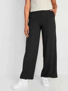 Old Navy PowerSoft Wide Leg Pants Women S Tall Black High Rise Pull On NEW - Picture 1 of 8
