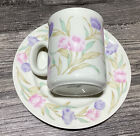 80’s Royal Heritage China Coffee Cup + Saucer Pastel Pink Purple Tulips Flowers
