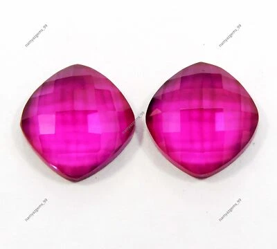 18 Ct Natural CERTIFIED Rubellite Square Carving Tourmaline Loose Gemstone Pair - Image 1 of 4