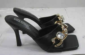 NEW CAPE ROBBIN BLACK STONE 4.5" Slip on heel open toe  Shoes  WOMEN Size 9 - Picture 1 of 6