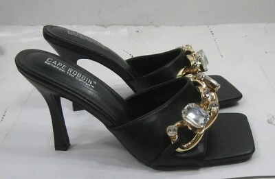 NEW CAPE ROBBIN BLACK STONE 4.5" Slip on heel open toe  Shoes  WOMEN Size 9 - Image 1 of 4