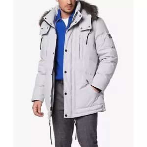 Andrew Marc NWT Tremont Water Resistant Down Quilted Parka Faux Fur Trim Moon L - Picture 1 of 10