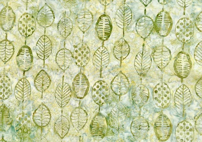 Batik Cotton Fabric Light Green Leaves-  Vintage - BY THE HALF YARD - Image 1 of 2