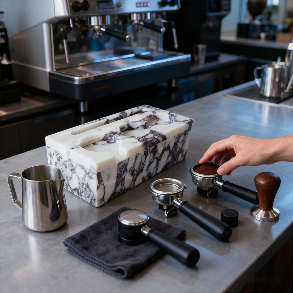 Almohadilla de prensa de café soporte de mármol natural máquina de café espresso mango organizador... Foto 1 de 4