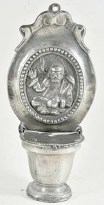Antique Baroque Pewter Standing Holy Water Font + Lid Stoup / God The Father 8in - Picture 1 of 12