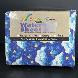 Vtg Rainbow Linens Waterbed Sheet Set King Size Brand New Sealed Celestial - Picture 1 of 10