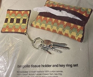 Vintage MCM Bucilla Needlepoint Kit 4860 Bargello Tissue Holder Key Ring Set Kit - Picture 1 of 4