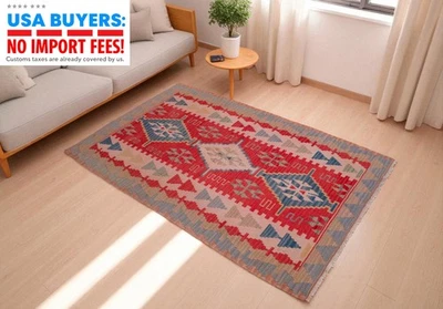 Vintage Turkish Kilim Rug – Handwoven Wool Oushak Style Rug 3.5x5.8 ft - Image 1 of 4