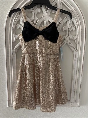 NUEVO-Vestido para niñas sin mangas con lentejuelas doradas y moño de terciopelo negro - Cat & Jack Foto 1 de 4
