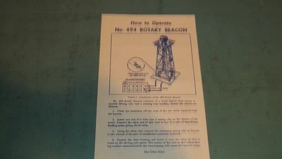 Cómo operar Lionel No. Instrucciones de baliza giratoria 494 - ORIGINAL Foto 1 de 2