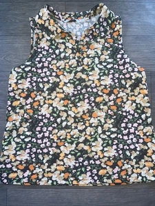 Isaac Mizrahi Live Black Floral Sleeveless Top Size Large - Picture 1 of 9