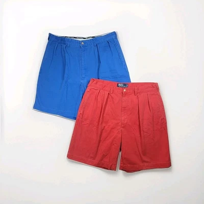 VTG Polo Ralph Lauren Chino Shorts Lot of 2 Men's 36 Red Blue Pleated Mid-Rise - Image 1 of 4