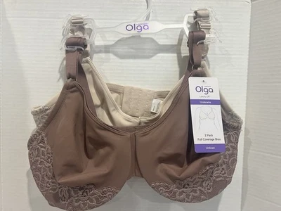 2-Pack OLGA Luxury Lift Full Coverage Underwire Bras Caramel/Nude Size 40DD NWT - Image 1 of 4
