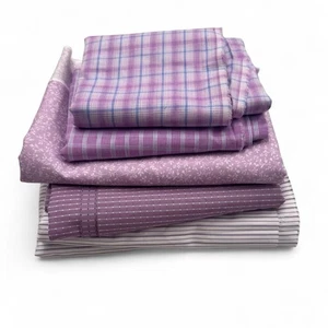 6 Purple Cotton Fabrics – Plaid, Floral, and Stripe Mix - Picture 1 of 5