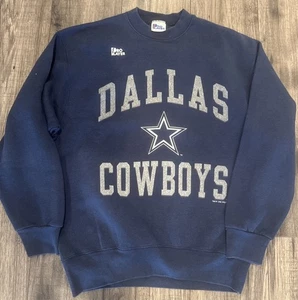 Men's Vintage 90's Dallas Cowboys Navy Blue Big Star Crewneck Sweatshirt Sz L - Picture 1 of 8