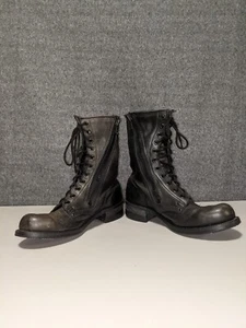 Vintage Men's Victory Motorcycle Biker Boots Size 10.5 Black Leather - Picture 1 of 13