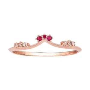 10K Rose Gold With Simulated Round Ruby & Moissanite Crown Bridal Wedding Ring - Picture 1 of 4