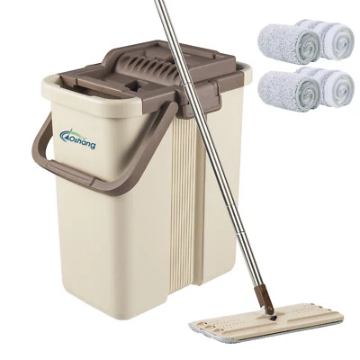Oshang Flat Mop and Bucket OG1- 4 Microfiber Mop Pads Included