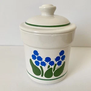 Vintage 1983 Treasure Craft Blue Floral Ceramic Canister Cookie Jar by Nina - Picture 1 of 10