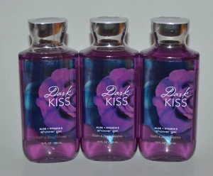 3 NEW BATH & BODY WORKS DARK KISS SHOWER GEL WASH 10 OZ ALOE VITAMIN E LARGE - Picture 1 of 6