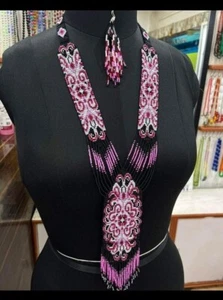 Handmade Necklace Seed Bead Boho American Style Netiv Beaded Multi Strand - Picture 1 of 2