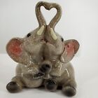 Elephant Couple Figurine Trunk Up Forming Heart Gray Splatter Glaze Love