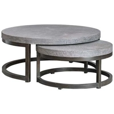 Uttermost Aiyara 2-Piece Coastal Wood Nesting Table Set in Gray and Black - Image 1 of 4