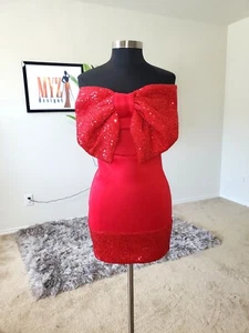 Sequin Big bow Front Dress/DateNight dress/Red party dress/Valentine Party Dress - Picture 1 of 4
