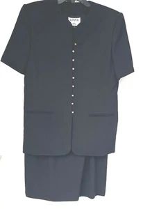 Kasper For ASL Black Skirt Suit SZ 14 Nine Button Closure Pockets Tunic Top  - Picture 1 of 10